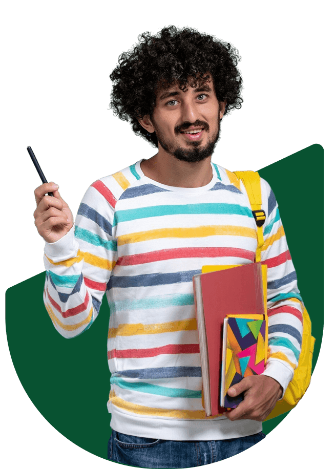 Student with background shape