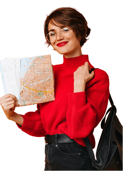 Student with map